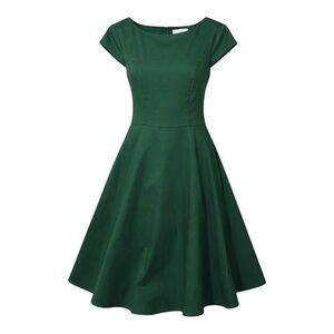 Dressystar Forest Green Fit And Flare Cap Sleeve Classic Feminine Dress Small